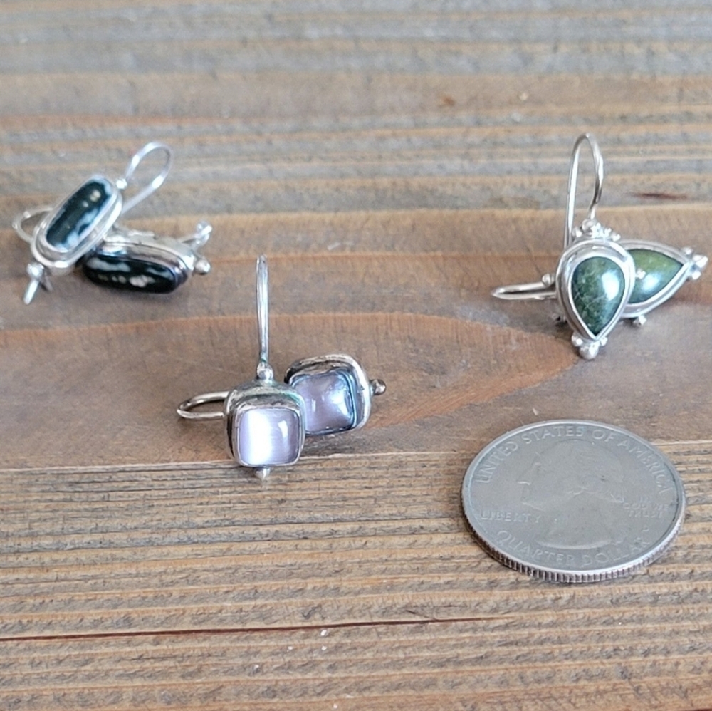 Set of 3 pairs of sterling silver earrings.